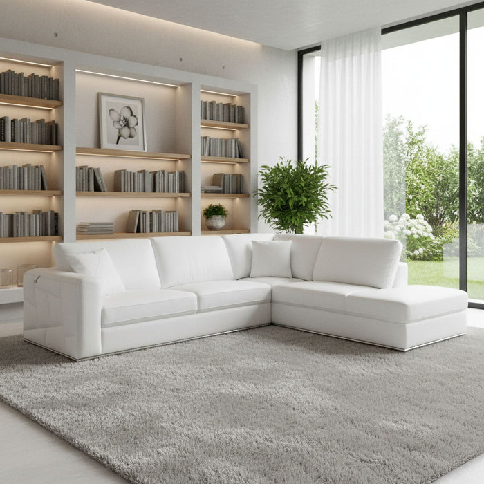Italian Leather Reclining L Shaped 2 Piece Corner Sectional - White