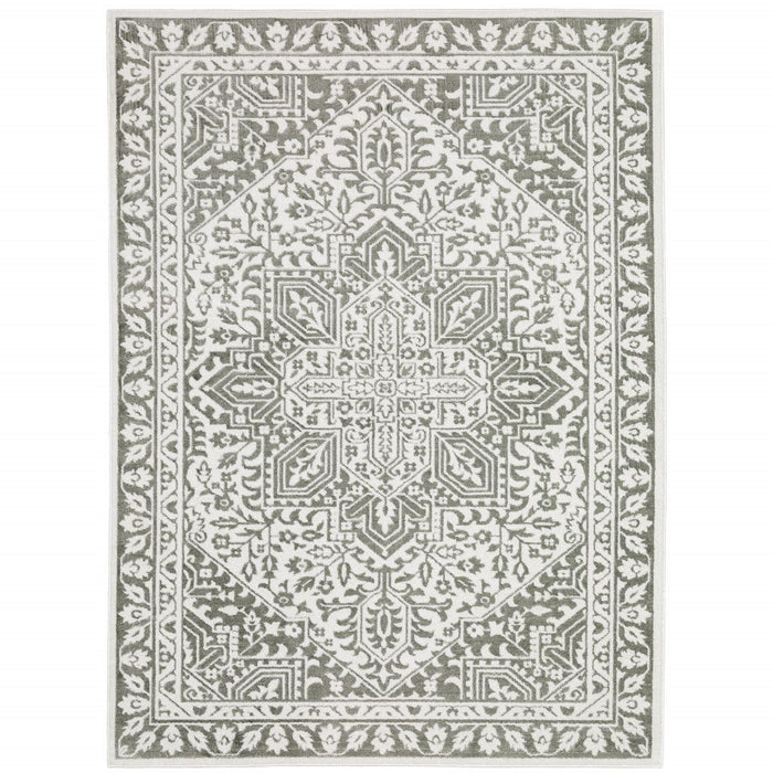 6.6' x 9.7' Oriental Power Loom Area Rug - Gray And White