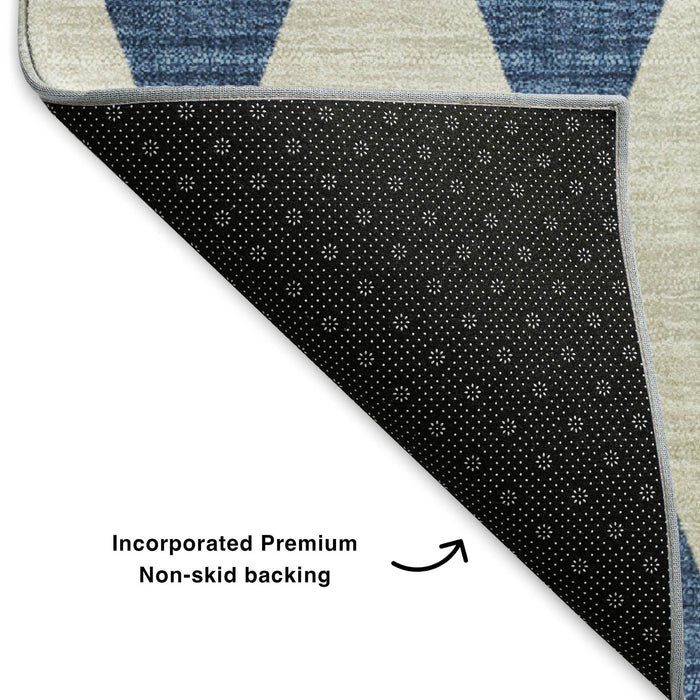 8' Diamond Washable Round Rug With UV Protection (650071) - Navy Blue / Ivory