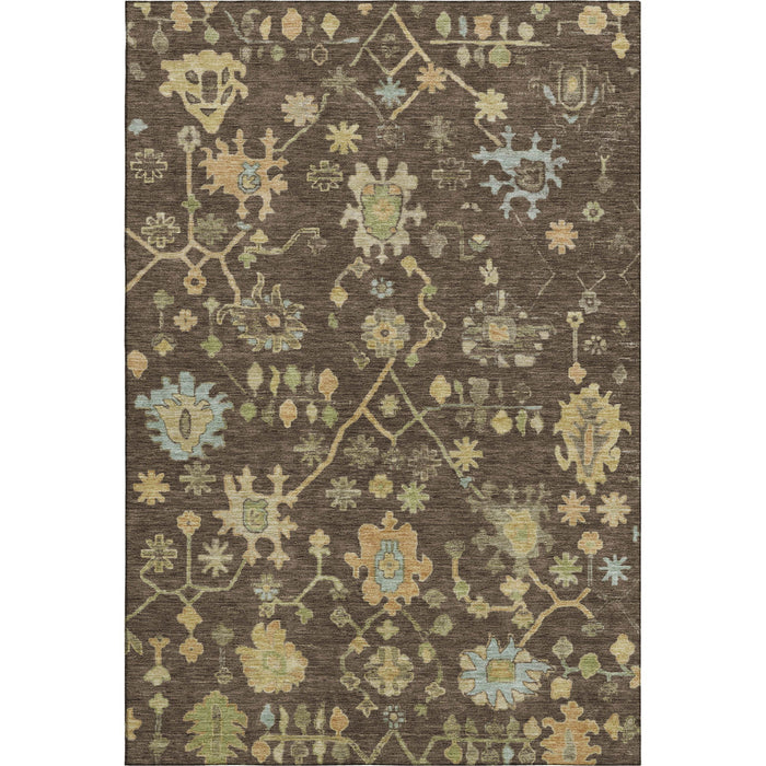 10' X 14' Floral Washable Area Rug With UV Protection (708409) - Brown / Gold / Blue
