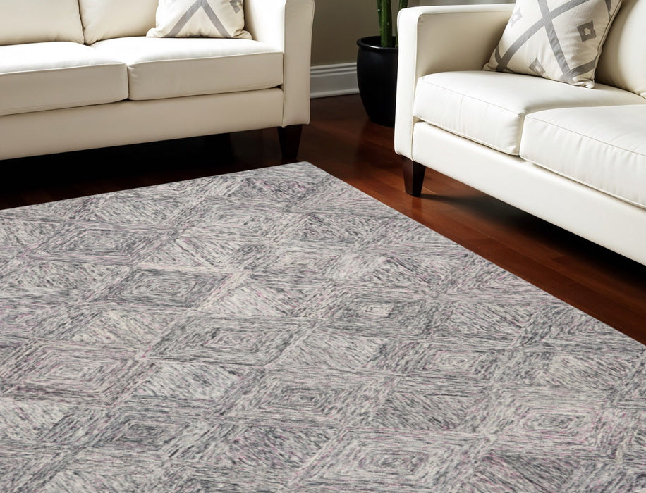 11' X 8' Wool Geometric Area Rug - Ivory / Gray