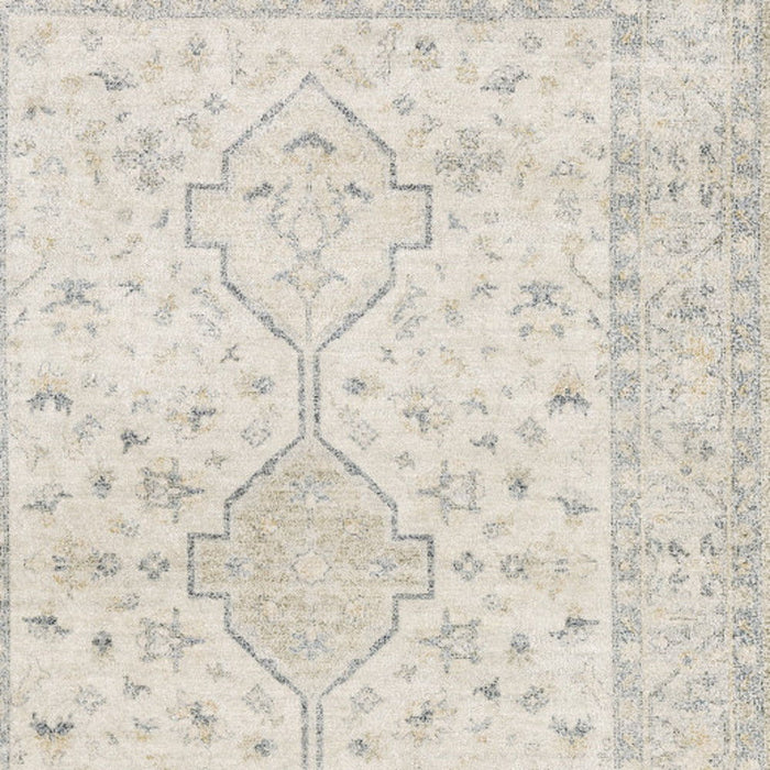 8' x 10' Oriental Hand Loomed Stain Resistant Area Rug With Fringe - Beige And Charcoal