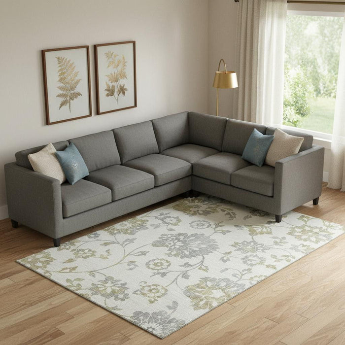 10' X 14' Floral Washable Area Rug With UV Protection (667921) - Ivory / Gray / Gold