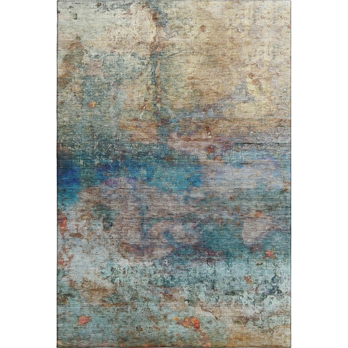 10' X 14' Abstract Washable Area Rug With UV Protection (717797) - Teal / Beige