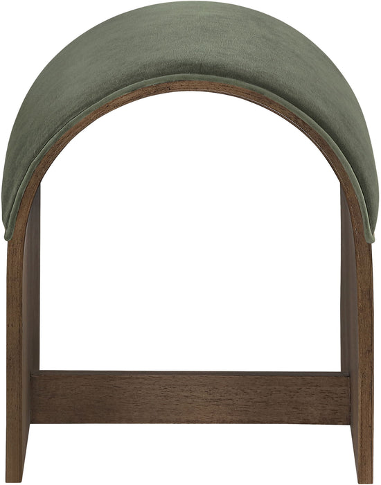 Velvet upholstered bench by Meridian Furniture featuring sleek design and padded seating, ideal for modern living spaces.