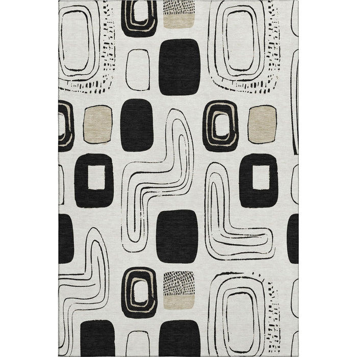 10' X 14' Geometric Washable Area Rug With UV Protection (696656) - Ivory / Black / Beige
