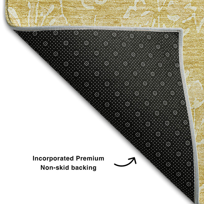 10' X 14' Floral Washable Area Rug With UV Protection (656412) - Gold / Ivory