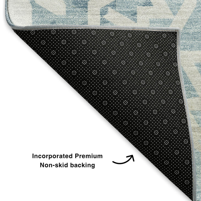 10' X 14' Geometric Washable Area Rug With UV Protection (652221) - Denim Blue / Ivory