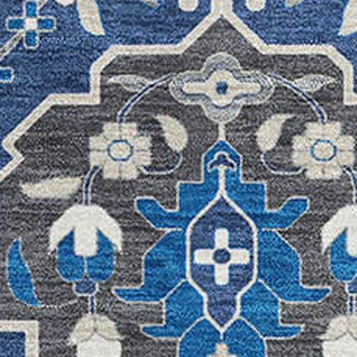 10' X 14' Damask Washable Area Rug With UV Protection (680565) - Navy Blue / Ivory / Charcoal
