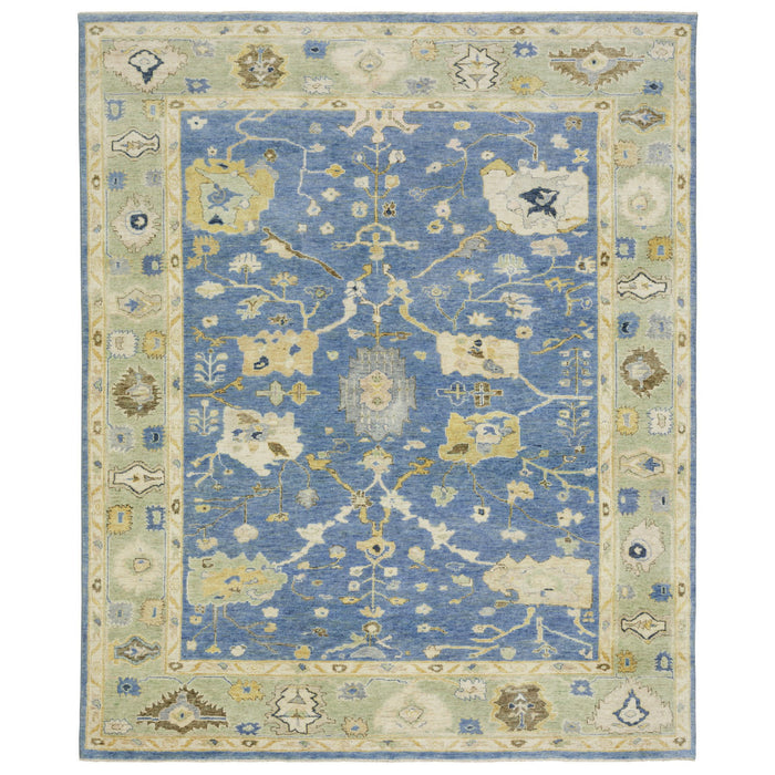 9' X 12' Wool Oriental Hand Knotted Area Rug With Fringe - Blue And Green