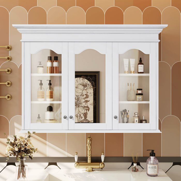 Giga white wall-mounted medicine cabinet with mirror door and adjustable shelves, ideal for bathroom storage.