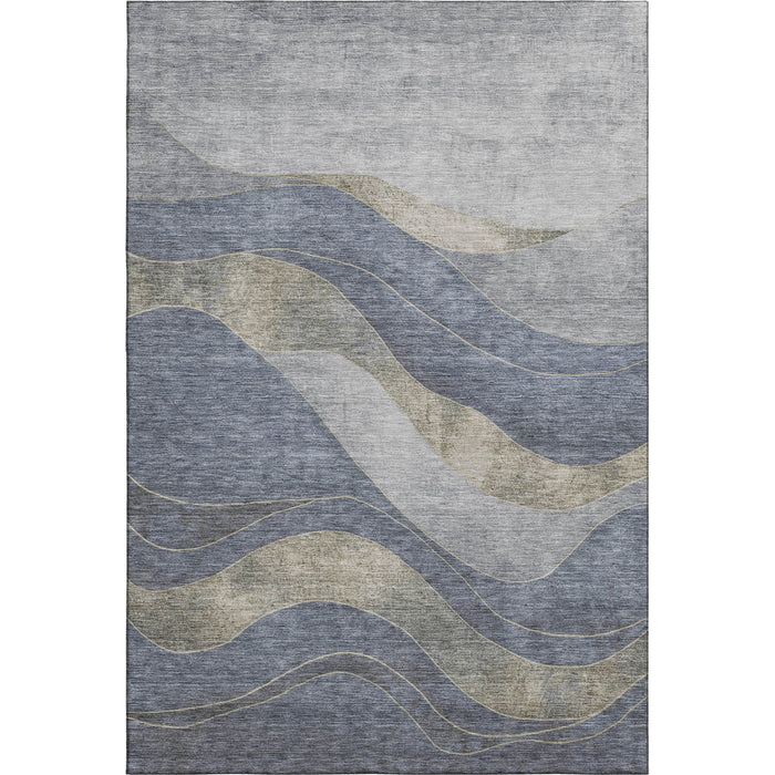 10' X 14' Abstract Washable Area Rug With UV Protection (707137) - Denim Blue / Gray