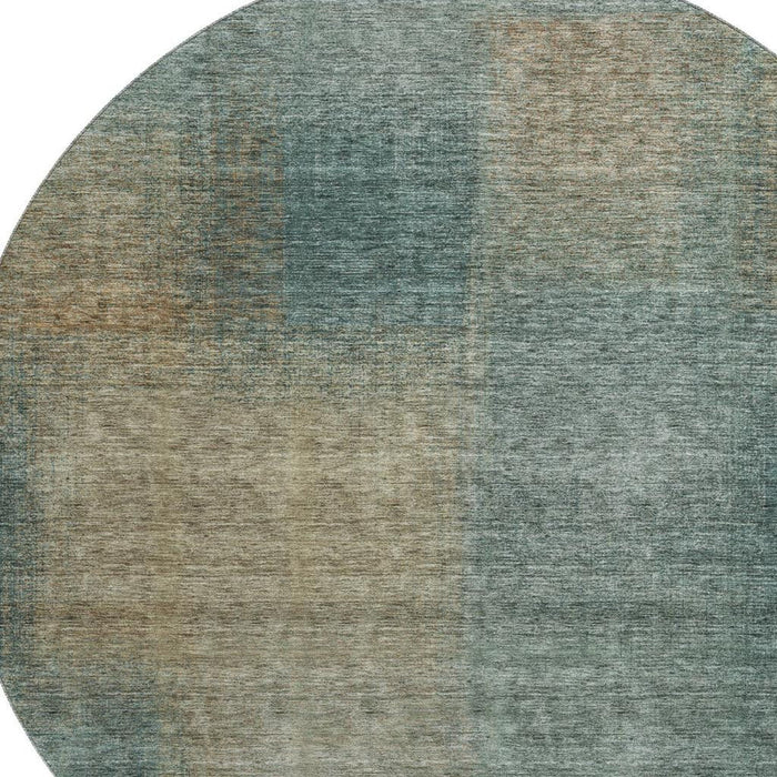 8' Abstract Washable Round Rug With UV Protection - Teal And Brown