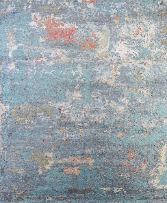 8' X 10' Wool Abstract Hand Knotted Area Rug - Blue