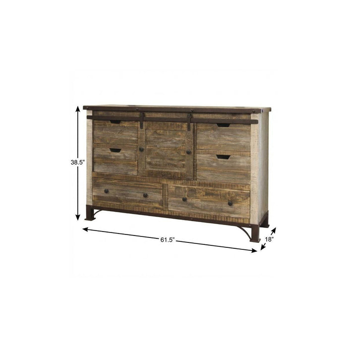 Solid Wood Six Drawer ,Triple Dresser - Brown