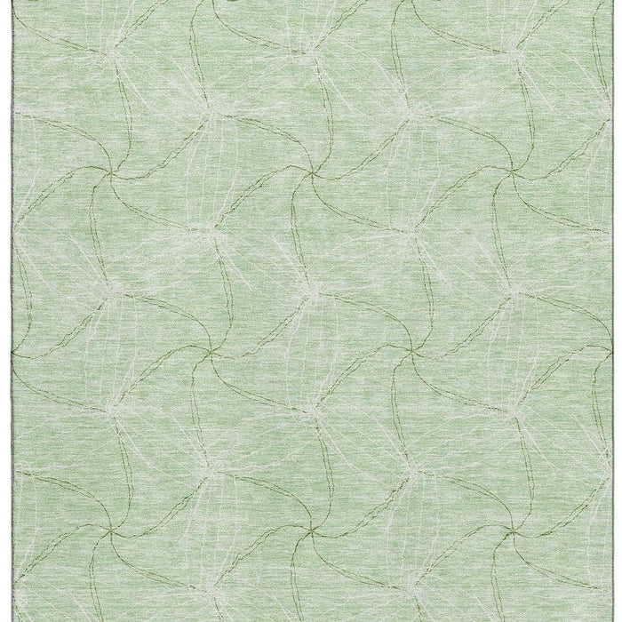 10' X 14' Geometric Washable Area Rug With UV Protection (676578) - Mint Green / Ivory