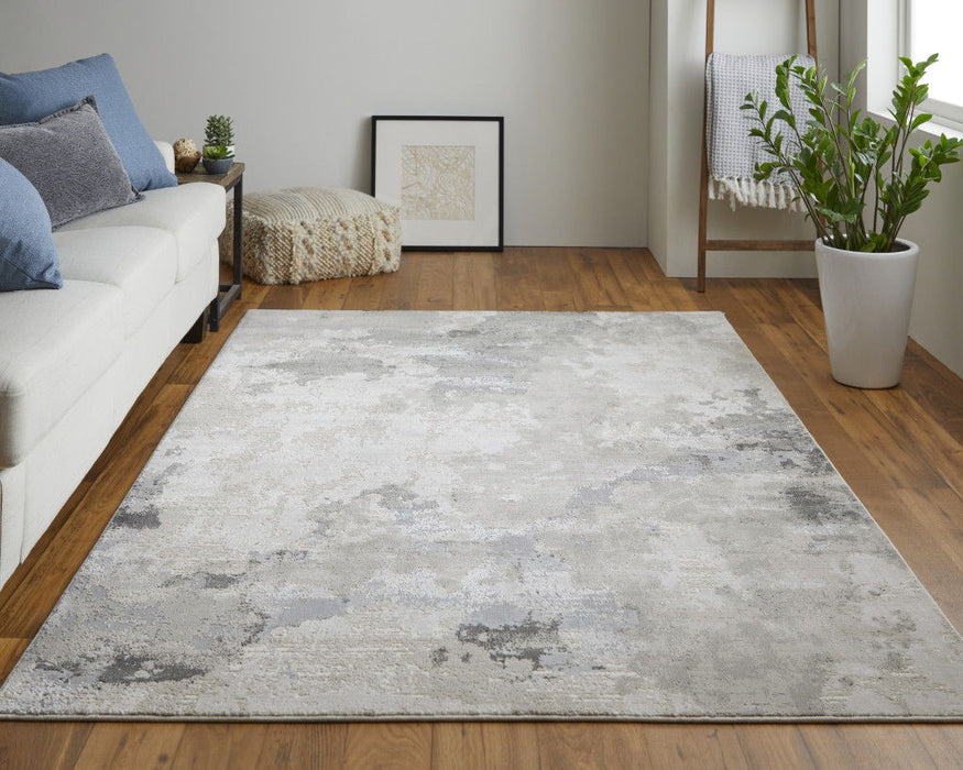 8' x 11' Abstract Stain Resistant Area Rug - Ivory And Gray