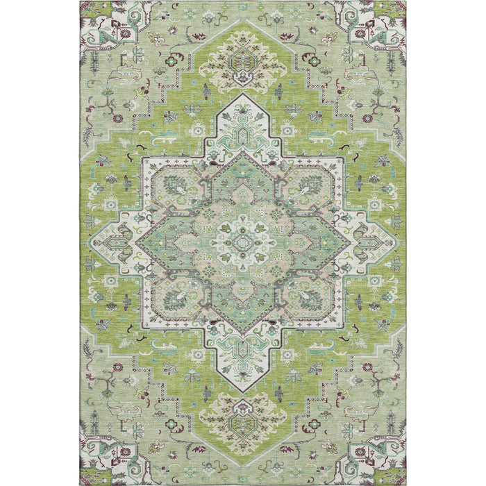 10' X 14' Oriental Washable Area Rug With UV Protection (681305) - Green / Ivory / Gray