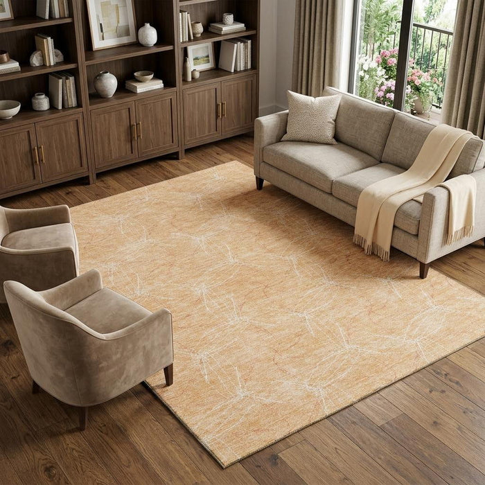 10' X 14' Geometric Washable Area Rug With UV Protection (676590) - Peach / Ivory