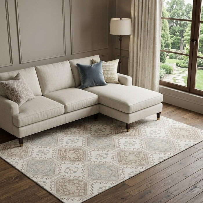 10' X 14' Floral Washable Area Rug With UV Protection (693732) - Ivory / Brown / Gray