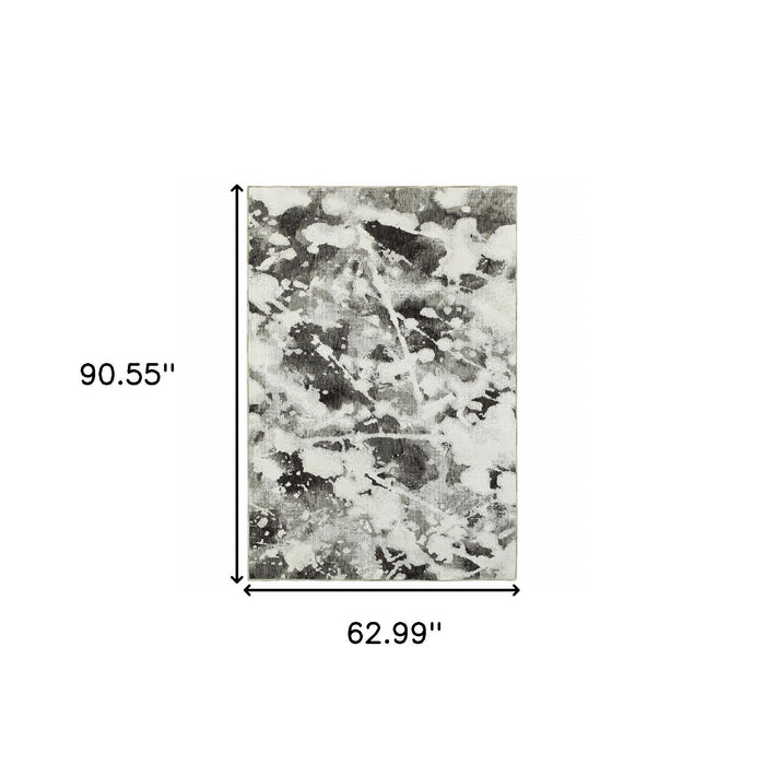 5' x 7' Abstract Power Loom Area Rug - Gray And White