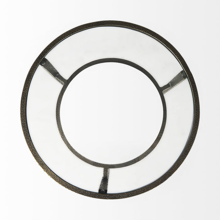 Glass And Metal Round End Table With Shelf - Bronze And Clear