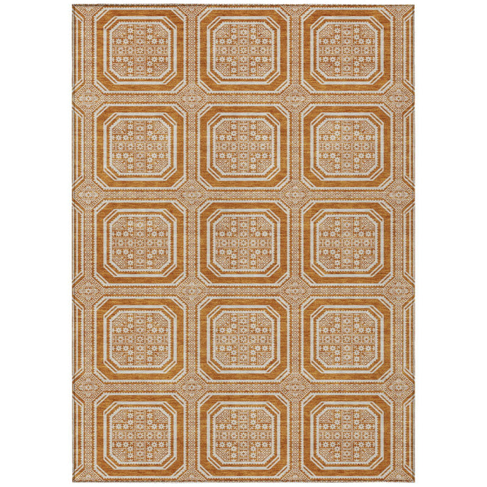 10' X 14' Geometric Washable Area Rug With UV Protection (693846) - Terra Cotta / Ivory