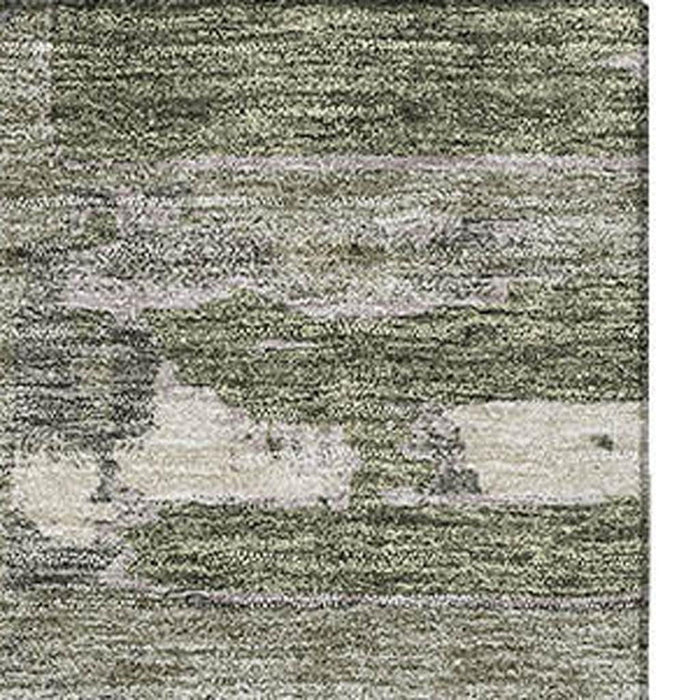 10' X 14' Striped Washable Area Rug With UV Protection - Olive Green And Beige