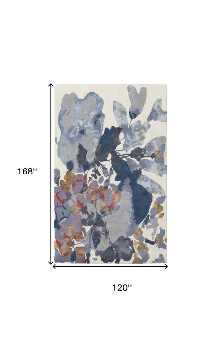10' x 14' Wool Floral Hand Tufted Area Rug - Blue Gray And Pink