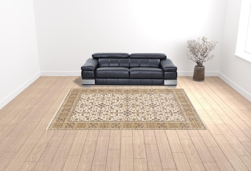 10' x 13' Oriental Power Loom Stain Resistant Area Rug With Fringe - Gold And Ivory