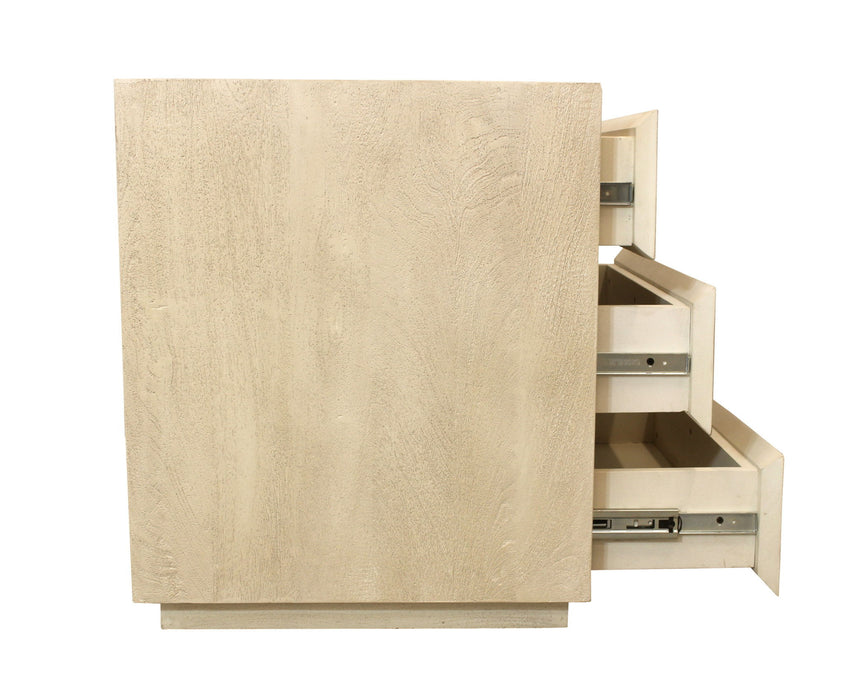 24" Contemporary Solid Wood Ribbed Texturere Three Drawer Nightstand - Natural