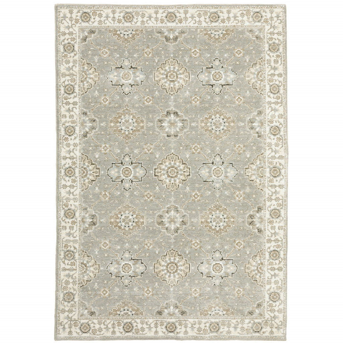 9' x 12' Oriental Power Loom Area Rug - Gray And Ivory