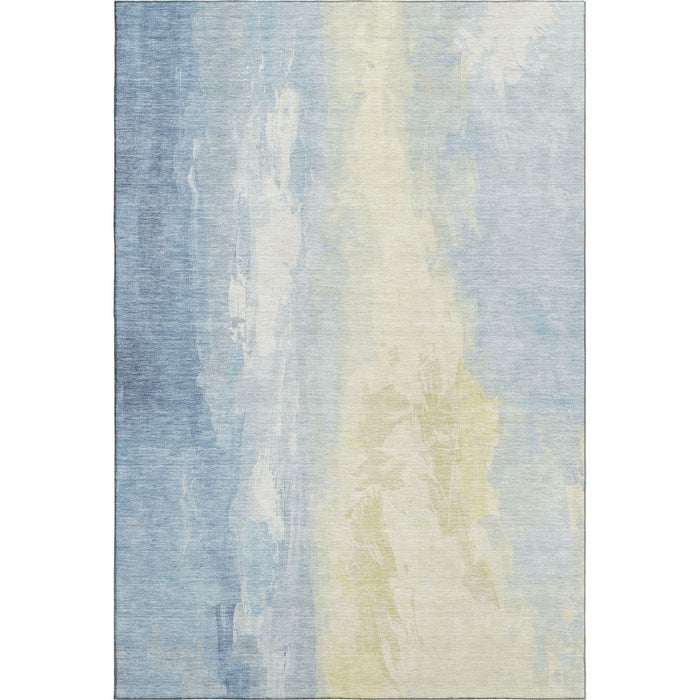 10' X 14' Abstract Washable Area Rug With UV Protection (705527) - Denim Blue / Beige