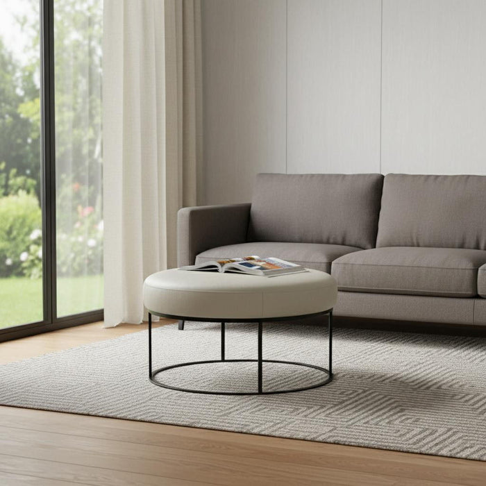 Faux Leather And Black Ottoman - Light Gray
