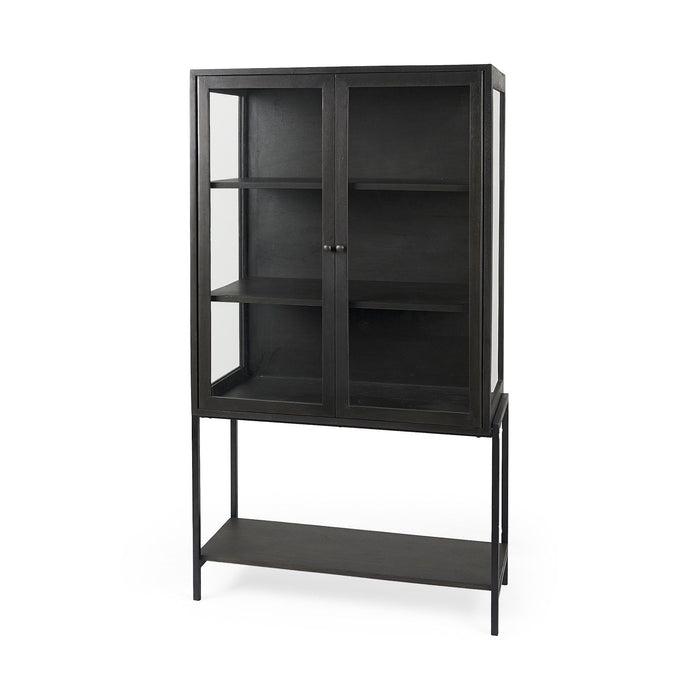 36" Solid Wood And Metal Display Cabinet With Two Doors - Black