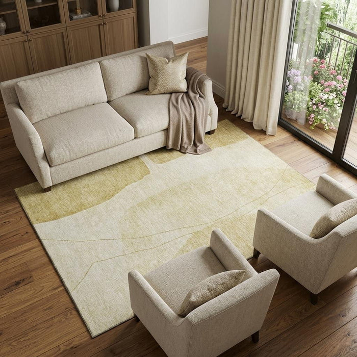 9' X 12' Abstract Washable Area Rug With UV Protection (656572) - Gold / Beige