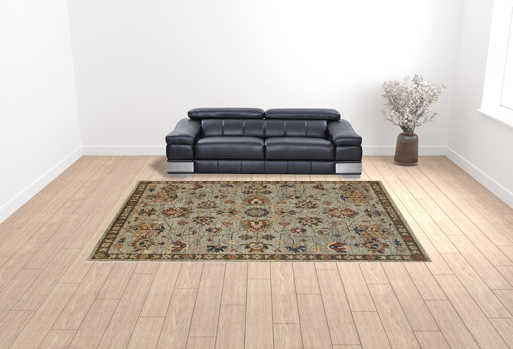 10' x 13' Wool Floral Hand Knotted Stain Resistant Area Rug With Fringe - Gray Gold And Red