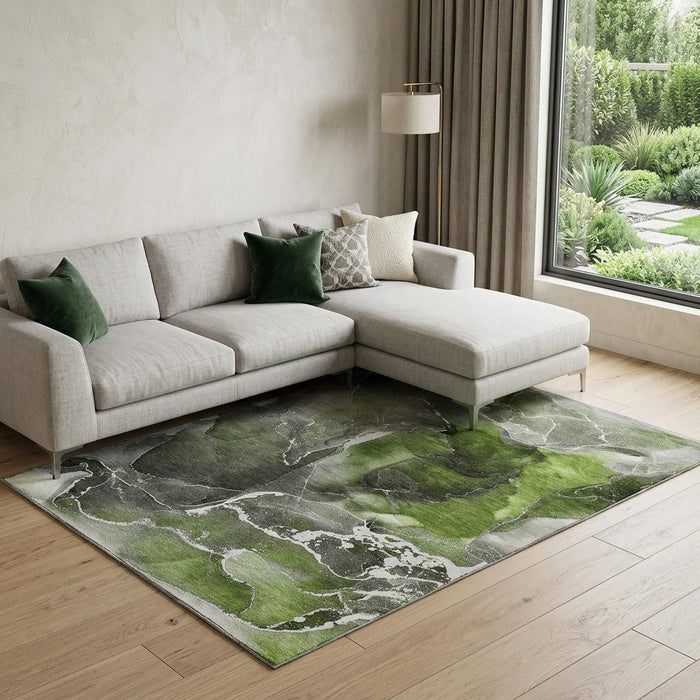 8' X 10' Abstract Washable Area Rug With UV Protection (646678) - Green / Charcoal