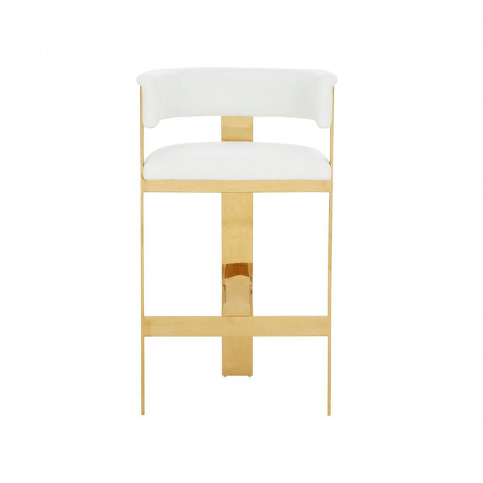 Faux Leather And Stainless Steel Low Back Bar Height Bar Chair - White And Gold