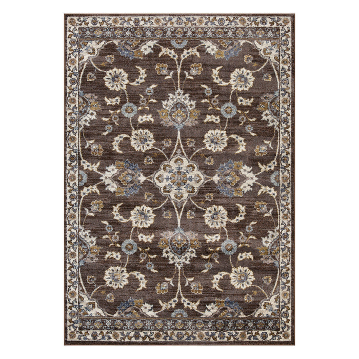 9' x 12' Floral Power Loom Area Rug - Ivory Blue And Brown