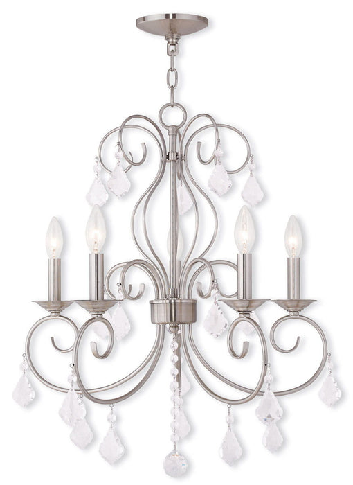 26" Five Light Dimmable Chandelier With Shades - Nickel