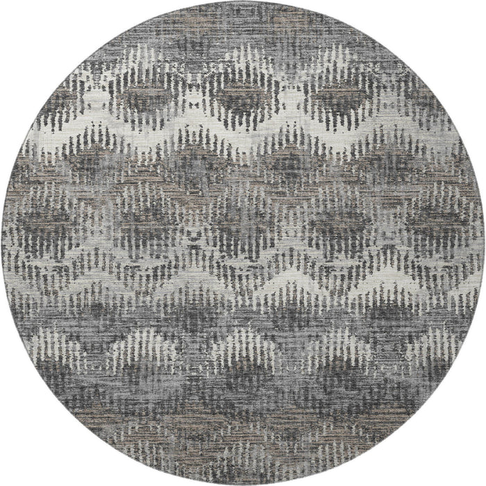 8' Abstract Washable Round Rug With UV Protection - Graphite
