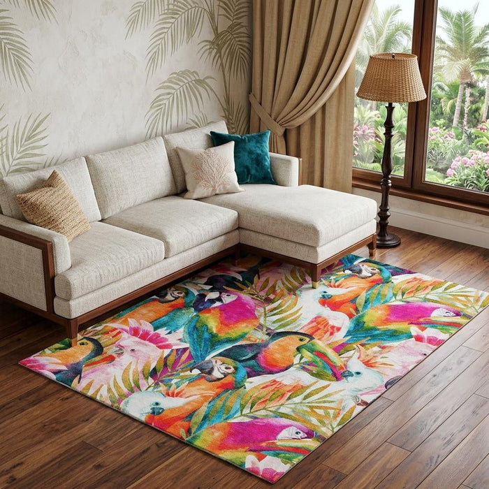 10' X 14' Geometric Washable Area Rug With UV Protection (646337) - Rainbow / Ivory