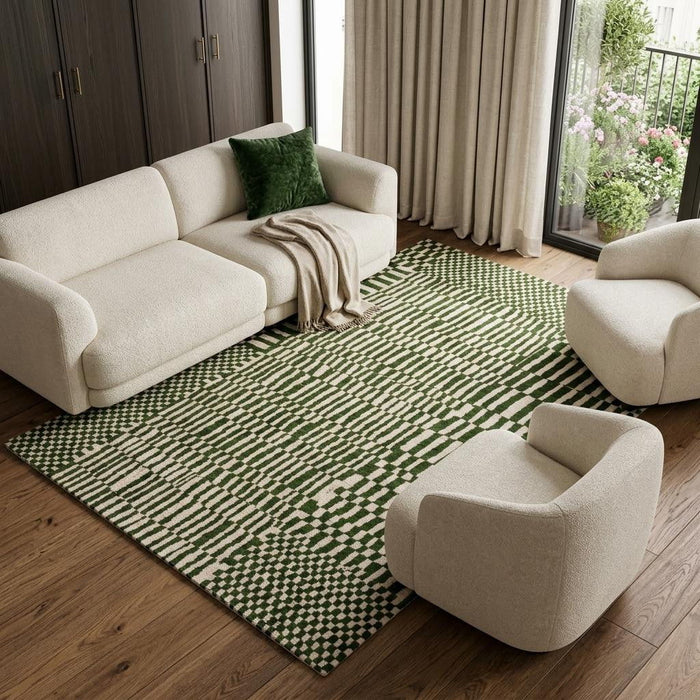 9' X 13' Geometric Washable Area Rug With UV Protection (610023) - Green / Beige