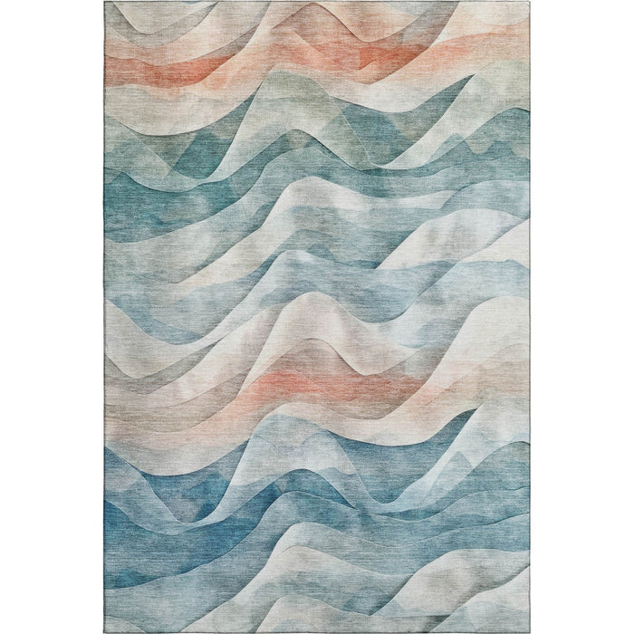 10' X 14' Abstract Washable Area Rug With UV Protection (694827) - Teal / Peach / Ivory