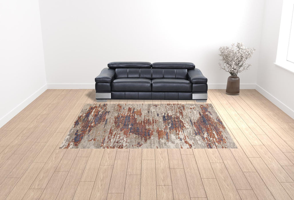 9' x 12' Abstract Power Loom Area Rug - Beige Rust And Blue