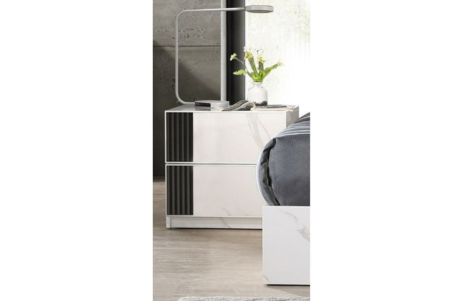 J & M Furniture Bianca Right Nightstand in White & Grey
