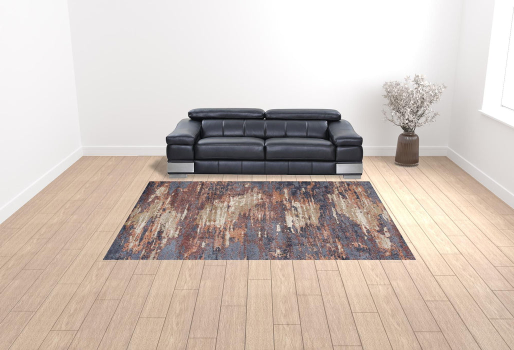 9' x 12' Abstract Power Loom Area Rug - Ivory Rust And Blue