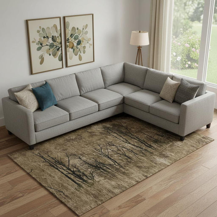 10' X 14' Floral Washable Area Rug With UV Protection (717272) - Brown / Charcoal