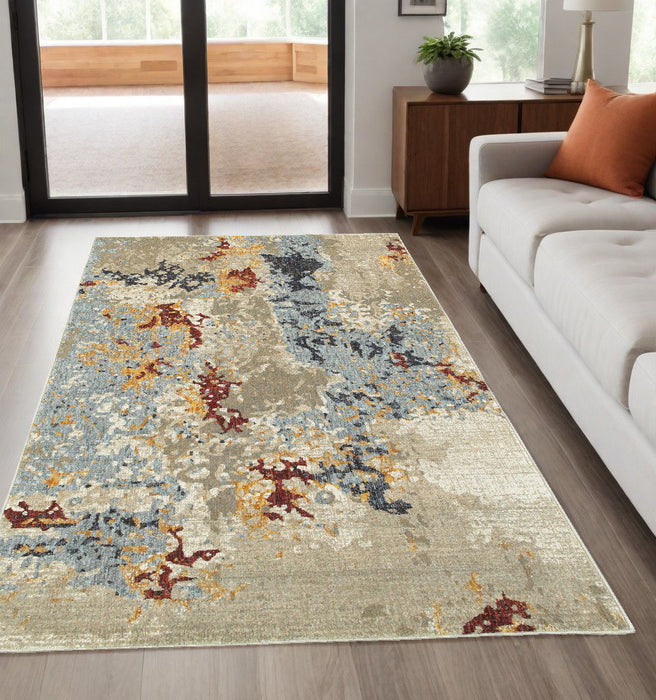 5' x 7' Abstract Power Loom Modern Area Rug - Beige And Blue
